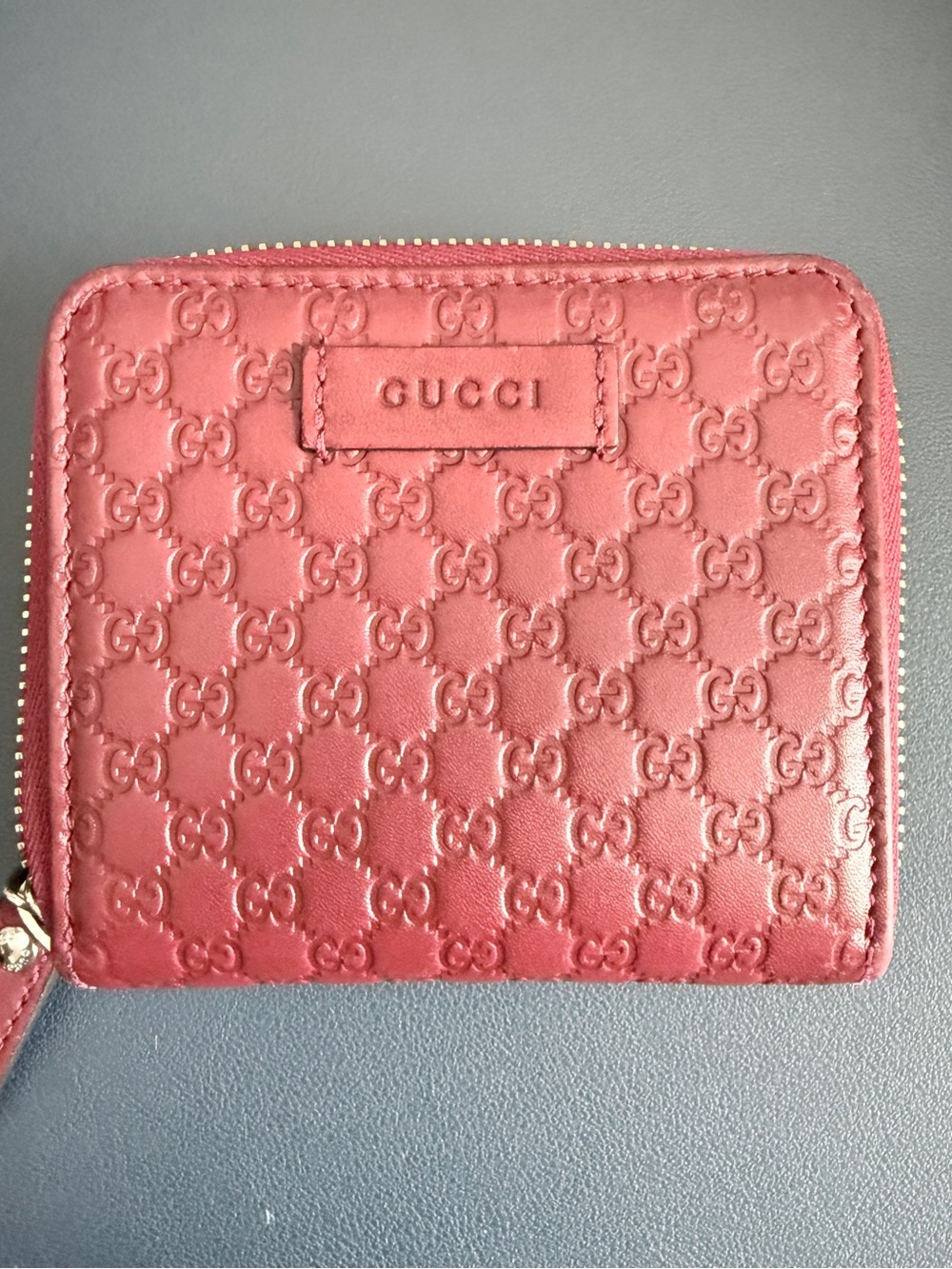 Red Gucci Embossed Compact Wallet